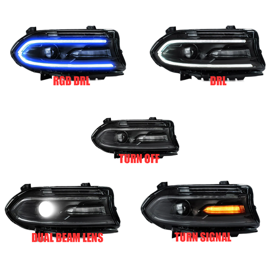 Pair 2015-2023 Dodge Charger / Headlights with LED RGB Style