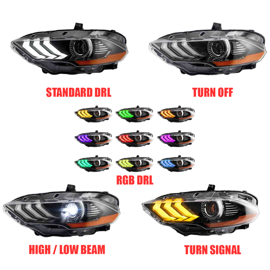 Pair 2018-2023 Ford Mustang / LED Headlights w/ RGB DRL
