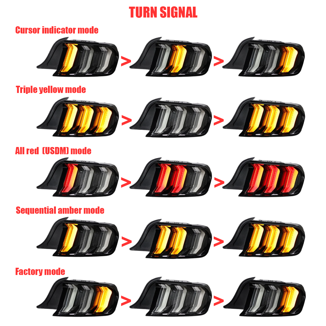 2015-2023 Ford Mustang / LED Taillights w/5 Modes Turn Signals